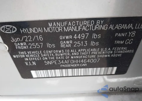 2017 Hyundai Sonata Sport из США, поврежденный, VIN 5NPE34AF0HH464007